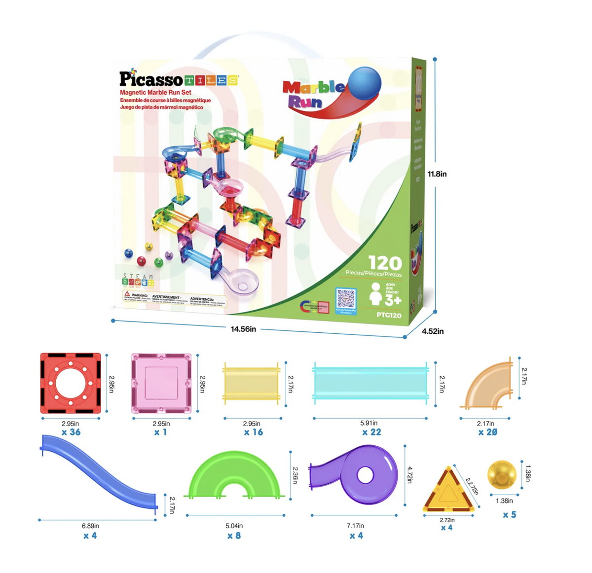 Picasso Tiles Magnetic Marble Run (120pcs) | Terra Toys